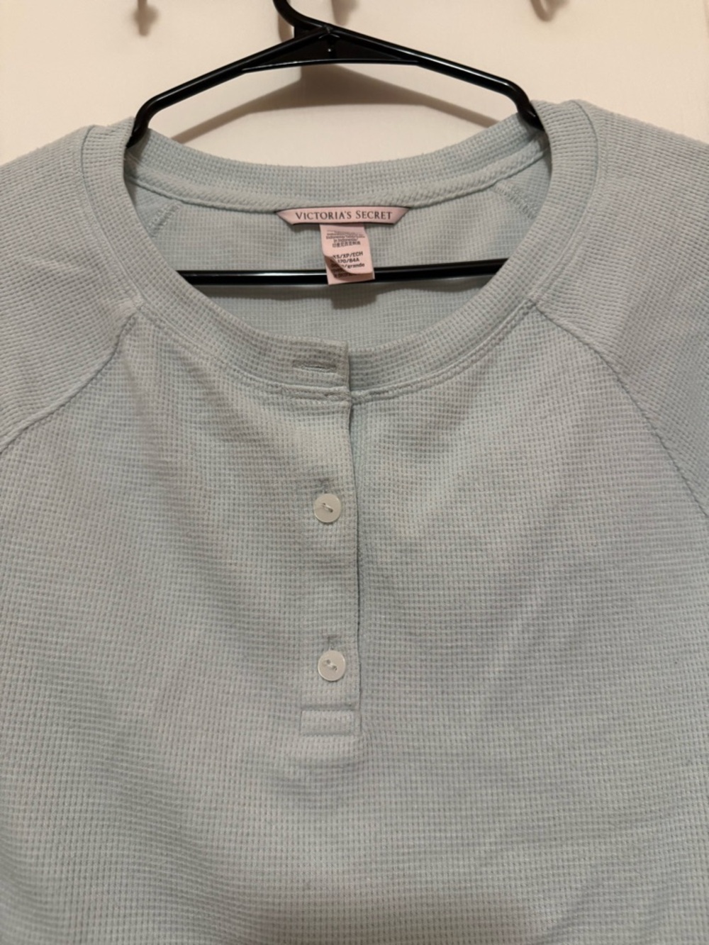 Victoria's Secret Pale Blue Waffle Knit Henley Top